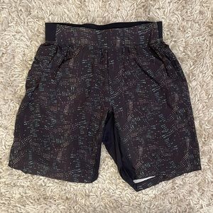 Mens Lululemon workout shorts with compression short liner